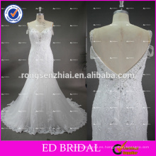 ED nupcial exquisita encaje de cuentas Appliqued cap manga sirena vestido de boda largo